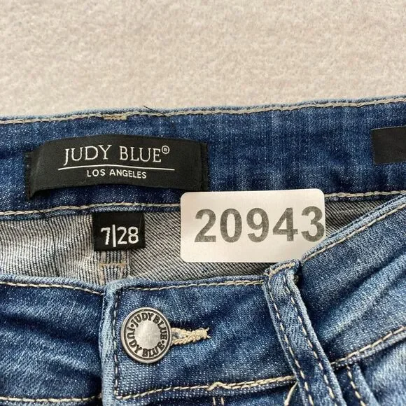 Judy Blue Jeans Women's 7/28 Skinny Fit Medium Blue Stretch Denim Distressed - Picture 5 of 14